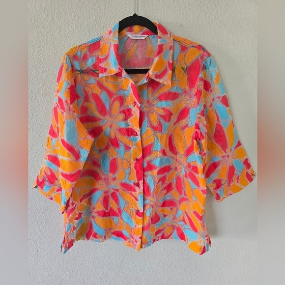 Allison Daley Womens Floral Shirt Sz L Mixed Print Button Up Short Sleeve Boho - Picture 3 of 9